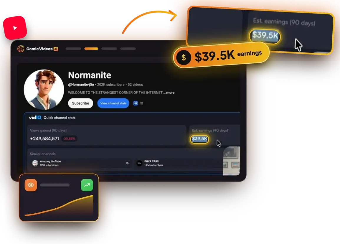 YouTube channel Normanite with $39.5K estimated earnings in 90 days, the key number magnified and highlighted