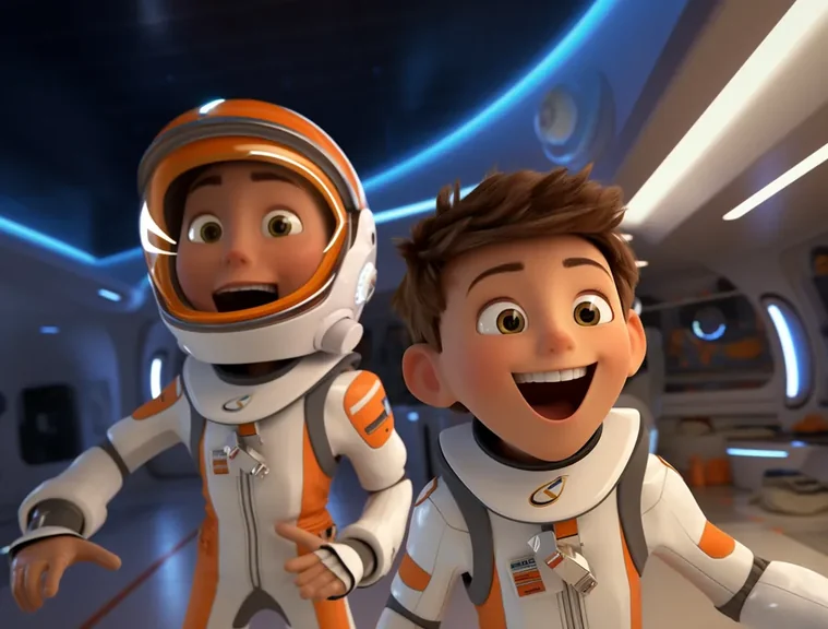 3D cartoon kids in astronaut suits
