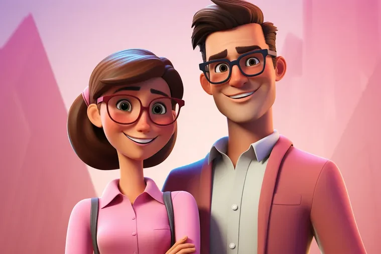 3D cartoon couple smiling