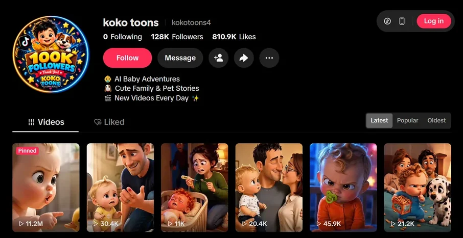 TikTok profile koko toons with 128K followers