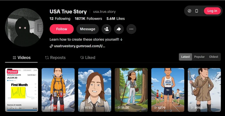 TikTok profile USA True Story with 187.1K followers