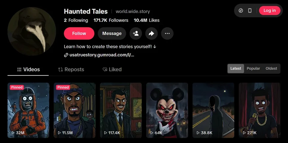 TikTok profile Haunted Tales with 171.7K followers